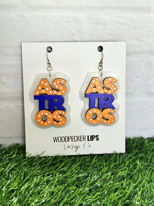 Sterling Silver Houston Astros Earrings (Stacked)