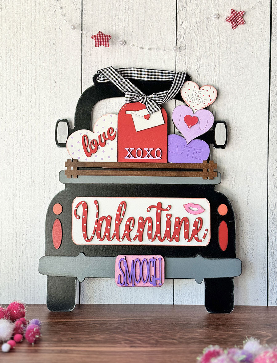 Customizable 12" Wooden Truck with Top Ribbon Hanger